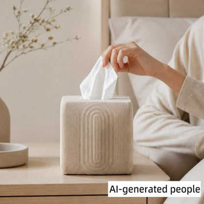 Tissue Box Cover Square, Sandstone Look, Special Texture, Beige | Modern,Facial Tissue Holder,Cube Toilet Paper Dispenser,for Bathroom Kitchen Bedroom Living Room Office Hotel Cafe Bar - color: Beige Strip