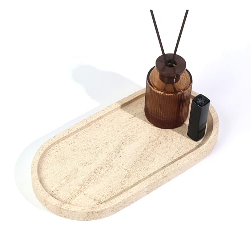 Marble Vanity Tray Organizer - 9.8"x5" Italy Natural Stone Decorative Tray，Jewelry, Perfume & Candle Display Tray，Bathroom Vanity, Dresser Top, Nightstand Decor - color: Soil Yellow