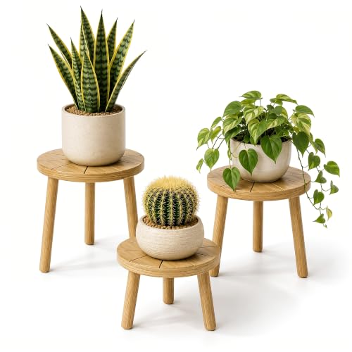 Wood Plant Stands 3-Pack Indoor, Plant Stool, Light Brown | Premium carbonized pine with moisture-resistant, burr-free finish, Snap together in 60 seconds, no tools needed - color: Light Brown, size: 3-Pack