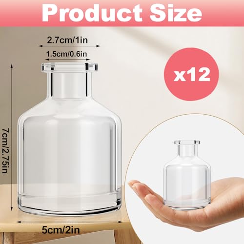 12 Pcs Bud Vases, Clear Glass, 2 x 2.8 Inch | Mini Flower Vases, Small Glass Living Bud Vases Bulk for Flowers Centerpieces, Table, Home and Living Room Decor
