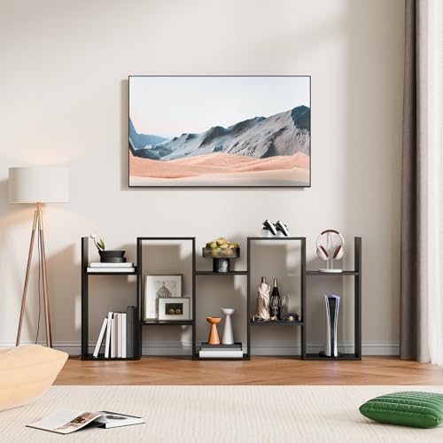 Set of 2 Geometric Bookcase, S-Shaped Modern Bookshelf, Room Divider Bookshelf, 62" Tall Unique Abstract Bookcase with 5-Tier Display Shelf for Living Room Office, Black - color: Black