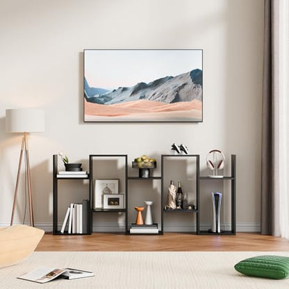 Set of 2 Geometric Bookcase, S-Shaped Modern Bookshelf, Room Divider Bookshelf, 62" Tall Unique Abstract Bookcase with 5-Tier Display Shelf for Living Room Office, Black - color: Black