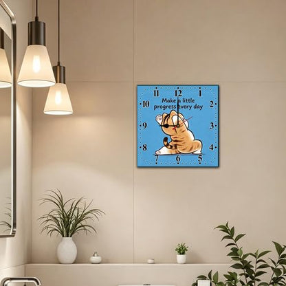 Cute Cat Wall Clock Modern Minimalist Square Wooden Wall Clock Non-Ticking for Kids Room Living Room Bedroom Office Yoga Studio 10 Inch - color: C3