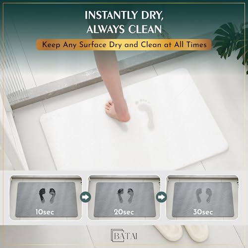 Extra Large Diatomaceous Earth Stone Bath Mat (31.5” x 19.7”) White XL | Fast Absorbent Shower Stone Bath Mat For Bathroom - Quick Dry, Easy Clean and Non-Slip Mat - Instant Drying Diatomite Bathmat - color: White
