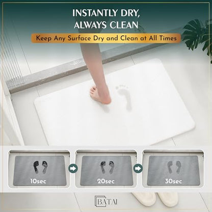 Extra Large Diatomaceous Earth Stone Bath Mat (31.5” x 19.7”) White XL | Fast Absorbent Shower Stone Bath Mat For Bathroom - Quick Dry, Easy Clean and Non-Slip Mat - Instant Drying Diatomite Bathmat - color: White