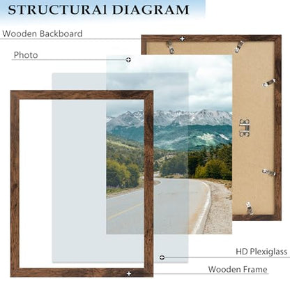10x13 Picture Frame Deep Brown for Wall Hanging, Wood 10 x 13 Frame Photo Frame for Wall Horizontally or Vertically, Deep Brown, 3 Pack - size: 10x13 inch
