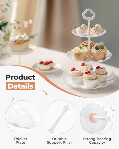 Kootek 5pcs Cupcake Stand Dessert Table Display Set Serving Tray for Party | 3-Tier Cupcake Stand, 3 Rectangular Trays, Hold 64 Standard Cupcakes, Cookie Display, BPA-Free, No Tools Required, Hand Wash - color: Bright White, size: 5 Set
