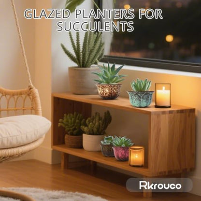 Ceramic Plants Pots 3 Inch Set of 4 Flower Pots with Drainage and Bamboo Tray for Indoor/Outdoor Small House Plants,Foliage Plant - style: Set 3