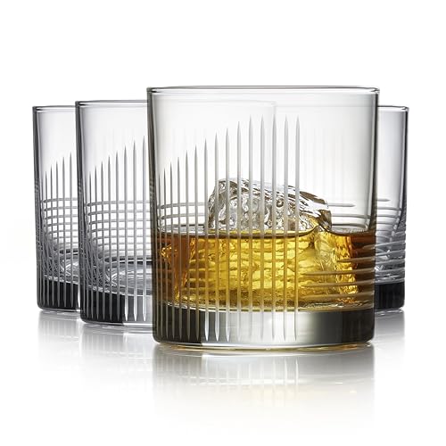 Libbey Cut Cocktails Rocks Glasses Set, Clean, Linear Glassware Drinking Glasses Set of 4, Dishwasher Safe Glasses for Weddings, Birthdays, and More - color: Passage Rocks