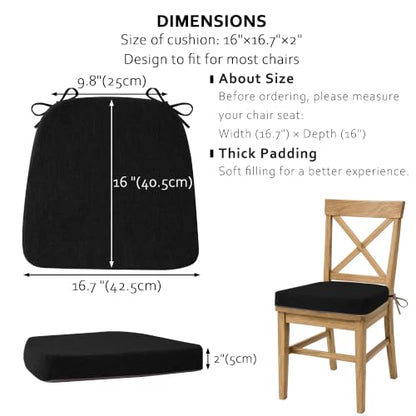 ELFJOY Non-Slip Chair Cushions for Dining Chairs Black 16.7"x16" | 4 Pack, with Ties and Washable Cover, U Shape, Breathable Fabric, for Kitchen Dining Office Folding Chairs，Comfortable - color: Black