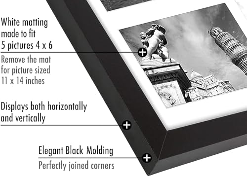 Americanflat 4x6 Collage Picture Frame with Shatter-Resistant Glass - Fits Five 4x6 Photos or Use as One 11x14 Picture Frame - Signature Collection - Collage Frames for Wall Display - Black | Overall frame size 11x14, Shatter-resistant glass, hangs vertic