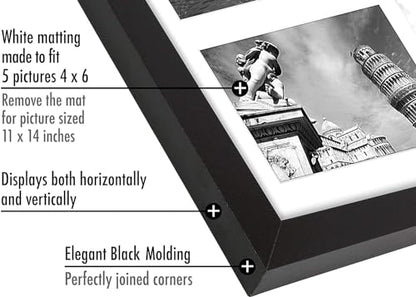 Americanflat 4x6 Collage Picture Frame with Shatter-Resistant Glass - Fits Five 4x6 Photos or Use as One 11x14 Picture Frame - Signature Collection - Collage Frames for Wall Display - Black | Overall frame size 11x14, Shatter-resistant glass, hangs vertic