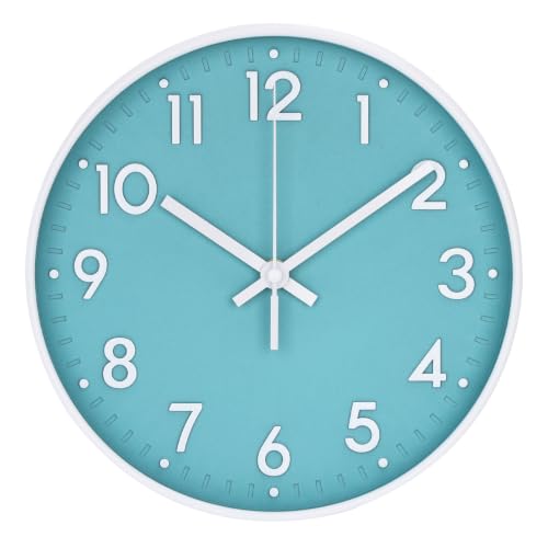 Wall Clock Silent Modern Round Decor Clock Non-Ticking Battery Operated Stereoscopic Dial Analog Wall Clocks for Living Room/Bedroom/Office/Kitchen (Mint Green, 10 inch) - color: Mint Green, size: 10 inch