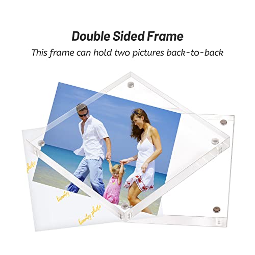 AMEITECH 4x4 Inch Acrylic Picture Frame, Clear Double Sided Block Acrylic Photo Frames, Desktop Frameless Magnetic Photo Frames | Double Sided Floating Magnetic Frames, 20mm Thick, Free Standing Desktop Display for Postcards, Pictures and Artworks - size: