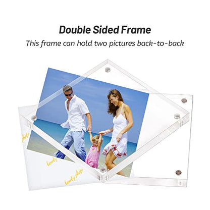 AMEITECH 4x4 Inch Acrylic Picture Frame, Clear Double Sided Block Acrylic Photo Frames, Desktop Frameless Magnetic Photo Frames | Double Sided Floating Magnetic Frames, 20mm Thick, Free Standing Desktop Display for Postcards, Pictures and Artworks - size: