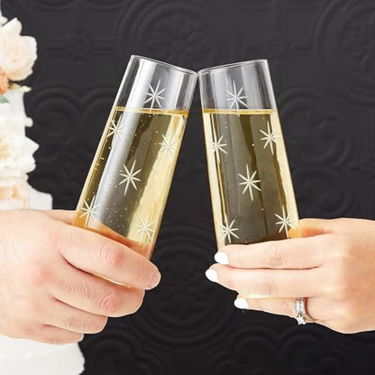 SHOSHIN Stemless Champagne Flutes - Elegant Hand-Cut Crystal Glasses - color: Stars