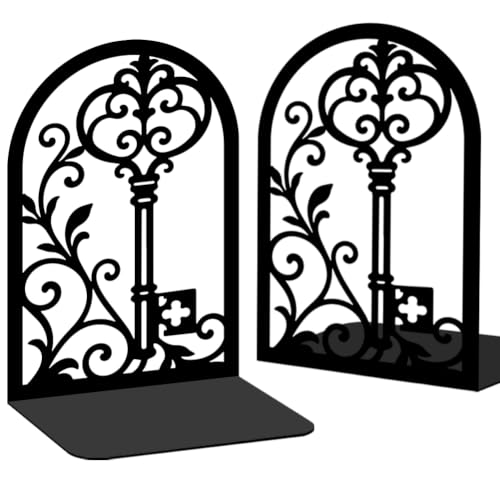 Metal Bookends for Shelves, Vintage Key Decorative Book Ends for Heavy Books, Book Stopper Decorative Books, Non-Slip Bookends to Hold Literature for Home Office School Bookshelf Decor - style: Retro Key