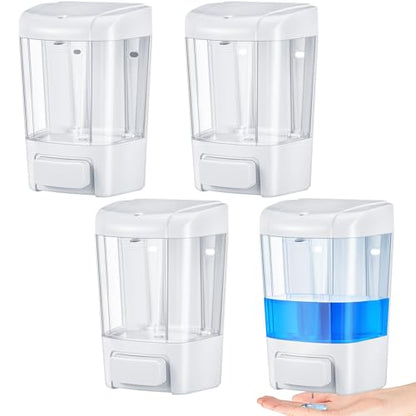 Hushee 4 Pcs Wall Mounted Soap Dispenser,27 Oz 800 Ml,White | Manual Press, 800ml 27oz Capacity Clear Window, For Restaurant Bathroom Kitchen Hotel, Liquid Soap Shampoo Dispenser - color: White, size: 27 oz 800 ml