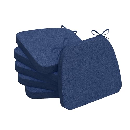 AAAAAcessories D-Shaped Chair Cushions, 2" Thick Dining Chair Pads with Ties and Removable, Machine-Washable Cover, 17" x 16", Set of 6, Blue - color: Blue, size: 6 Count(Pack of 1)