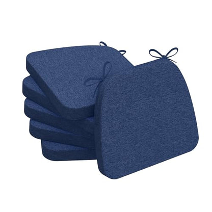 AAAAAcessories D-Shaped Chair Cushions, 2" Thick Dining Chair Pads with Ties and Removable, Machine-Washable Cover, 17" x 16", Set of 6, Blue - color: Blue, size: 6 Count(Pack of 1)