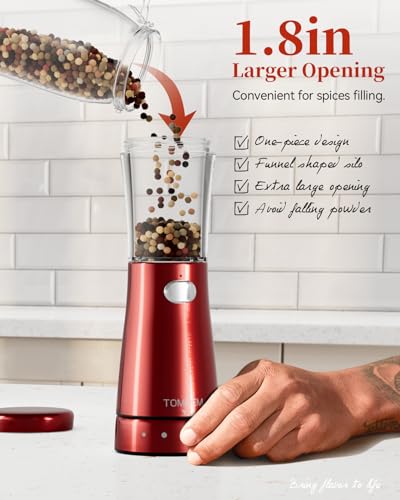 Electric Salt and Pepper Grinder Set with Storage Base, Stainless Steel Rechargeable Salt and Pepper Grinder Set with 4.5 oz Large Capacity, 1.8" Wide Mouth, Adjustable Coarseness, Ideal for Kitchen - color: Bright Red
