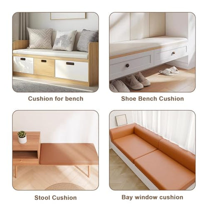 Custom Bench Cushions, Cat Claw Leather Fabric Bench Cushions for Indoor/Outdoor Furniture, Mudroom, Reading Nook, Kitchen Dining Room, Breakfast Nook, 75D High-Resilience Foam, Waterproof, Non Slip - color: [Herringbone Weave] Light Beige