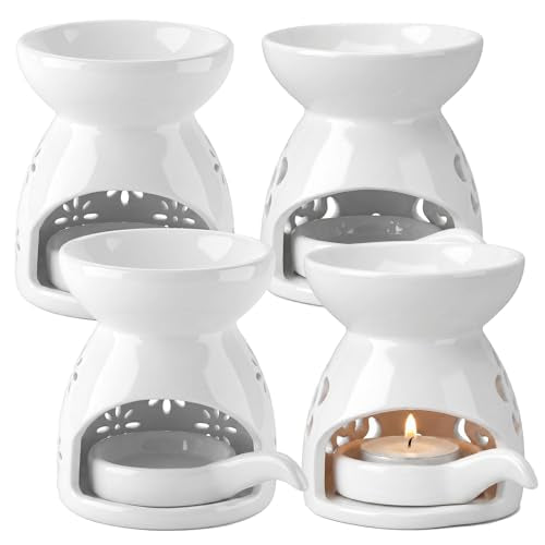 4 Pack Ceramic Tealight Candle Holder Essential Oil Burner for Wax Melt Burners with Spoons Aromatherapy Diffuser Home Bedroom Office Decor Housewarming Gift