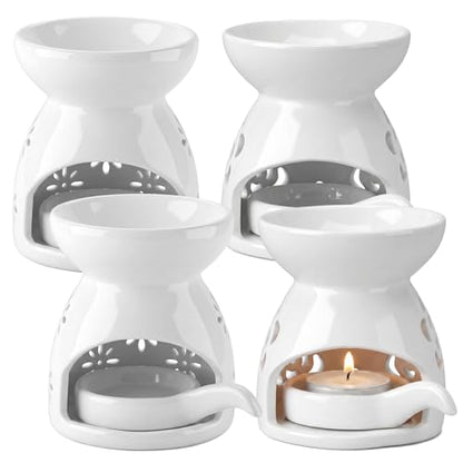4 Pack Ceramic Tealight Candle Holder Essential Oil Burner for Wax Melt Burners with Spoons Aromatherapy Diffuser Home Bedroom Office Decor Housewarming Gift