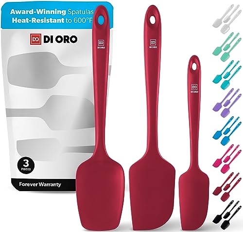 DI ORO® 3-Piece Silicone Spatula Set - 315°C Heat Resistant Non Stick Rubber Kitchen Spatulas for Cooking and Baking - Award-Winning Professional Grade Spatula Set - Best Silicone Utensil Set - color: Red
