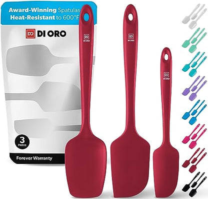 DI ORO® 3-Piece Silicone Spatula Set - 315°C Heat Resistant Non Stick Rubber Kitchen Spatulas for Cooking and Baking - Award-Winning Professional Grade Spatula Set - Best Silicone Utensil Set - color: Red