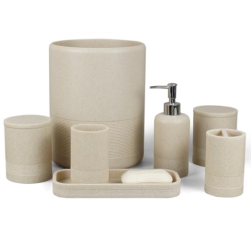 YMXYJM Resin Trash Can, Modern Round Wastebasket, 2 Gallon, Beige | Modern resin trash can with 2-gallon capacity, sturdy base, and open-top design for bathroom, kitchen, office, and home - color: Beige