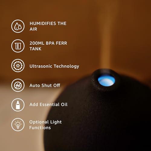 200ML Ceramic Essential Oil Diffuser for Home, Stone Diffuser | Ultrasonic Aromatherapy Diffuser & Air Humidifier for Bedroom, Office, Yoga, 7 LED Lights, Auto Shut-Off, 3 Timers, Black - color: Black