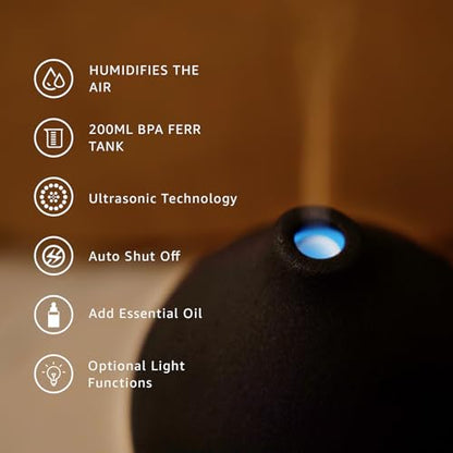 200ML Ceramic Essential Oil Diffuser for Home, Stone Diffuser | Ultrasonic Aromatherapy Diffuser & Air Humidifier for Bedroom, Office, Yoga, 7 LED Lights, Auto Shut-Off, 3 Timers, Black - color: Black