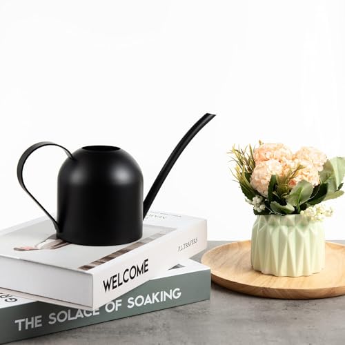 IMEEA Small Watering Can for Indoor Plants Stainless Steel Watering Can with Long Spout 15oz/450ml, (Black) - color: 15oz (Matte Black)