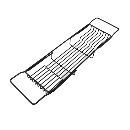 Metal Marble Bathtub Rack, Bathtub Caddy Tray Stainless Steel Shower Caddy Tray with Extending Sides, Bathroom Trays (Black) - size: Black