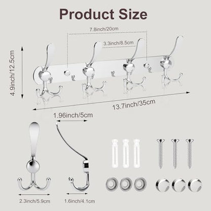 YUNISS Coat Rack Wall Mounted，4 Tri Stainless Steel Coat Hook for Coat Hat Robes Towel in Mudroom Entryway (Sliver, 2 Pack 4) - color: Sliver, size: 2 Pack 4