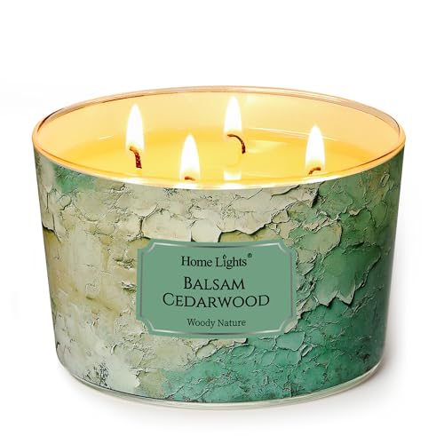 HomeLights Balsam Cedarwood Scented Candles | 18oz Soy Candles Industrial Chic 4-Wick Large Candle Jars | Ideal Candle Gifts for Events, Home Decor Stress, Relief & Relaxation - color: Balsam Cedarwood, size: 18oz 4-wick