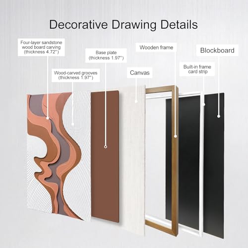 BrightA 5-Layer Wood Relief Wooden Wall Art Fluid Curves in Warm Brown & Ash Grey with Linear Grain Background, Framed in Solid Wood & Tempered Glass for Contemporary Walls 27.5"x39.4" - color: Rice white + earth yellow + dark brown 3 + natural wood tone,