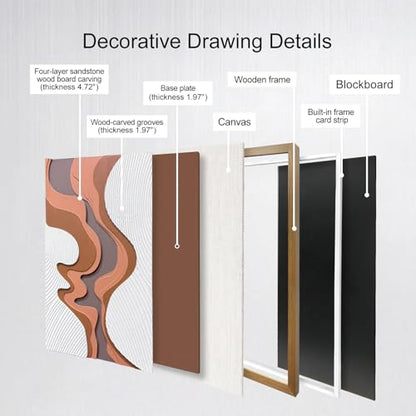 BrightA 5-Layer Wood Relief Wooden Wall Art Fluid Curves in Warm Brown & Ash Grey with Linear Grain Background, Framed in Solid Wood & Tempered Glass for Contemporary Walls 27.5"x39.4" - color: Rice white + earth yellow + dark brown 3 + natural wood tone,