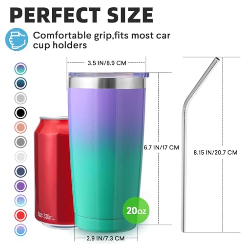 Volhoply 20oz Stainless Steel Tumbler with Lid and Straw Bulk 4 Pack,Double Wall Insulated Travel Iced Coffee Mug Fits Cup Holder,Powder Coated Cups for Cold Drinks,Gifts for Women（Purple Green,4 Set） - color: Purple Green