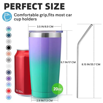 Volhoply 20oz Stainless Steel Tumbler with Lid and Straw Bulk 4 Pack,Double Wall Insulated Travel Iced Coffee Mug Fits Cup Holder,Powder Coated Cups for Cold Drinks,Gifts for Women（Purple Green,4 Set） - color: Purple Green