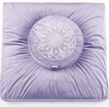 Hihealer Meditation Cushion, Traditional Tibetan Meditation Pillow Velvet Cover - Large Floor Cushion Seating for Adults - Yoga Buckwheat Bolster for Women、Moms - color: Romantic Purple(set)