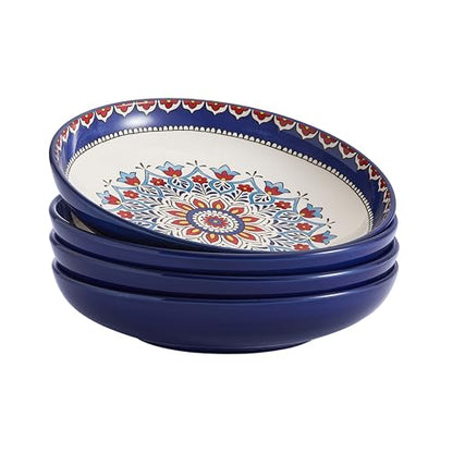 Bico Boho Totem Pasta Bowls, 35oz Salad Bowl Set of 4, Large Ceramic Serving Dinner Bowls for Soup and Cereal, Microwave and Dishwasher Safe, Gift for Housewarming and Thanksgiving - color: Boho Totem