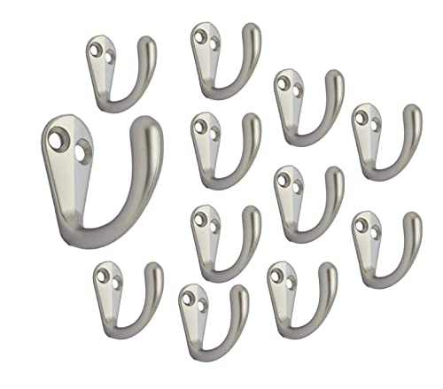 Premium Quality Single Prong Robe Hook Hanger, Zinc Die Cast, Matte Nickel, Made in Taiwan, 12 Pack - color: Matte Nickel, size: 12 Pack