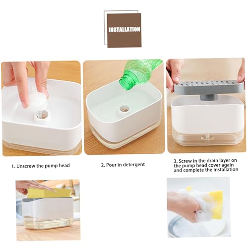 Dish Soap Dispenser with Sponge Holder 2 in 1 Kitchen Soap Dispenser 350ML Countertop Washing Liquid Pump for Kitchen Sink No Sponge and Washing Liquid