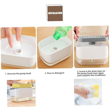 Dish Soap Dispenser with Sponge Holder 2 in 1 Kitchen Soap Dispenser 350ML Countertop Washing Liquid Pump for Kitchen Sink No Sponge and Washing Liquid