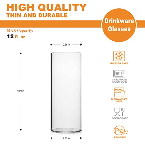 LUXU Drinking Glasses 12 oz,4pcThin Highball Glass,Clear Tall Beer Glass | Lead-Free Glassware,Clear Everyday Drinkware,Water Glasses,Mojito Glass Cups,Bar Glassware,and Mixed Drink Cocktail Glass Set - style: 12 OZ highball glass