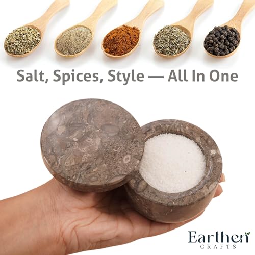 Marble Salt Cellar with Swivel Lid 3 Inch Salt Box Oceanic Mini Salt and Spice Jar Storage Magnetic Lock Container, Salt Crock for Sea Salt, Flaky Salt, and Sugar - color: Oceanic