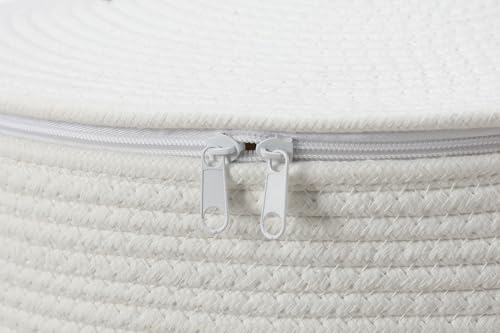 16"x20" Extra Large Cotton Rope Basket with Zipper Lid, Woven Laundry Hamper and Blanket Storage Basket, Round Clothes Bin for Living Room Bedroom, White - color: All White