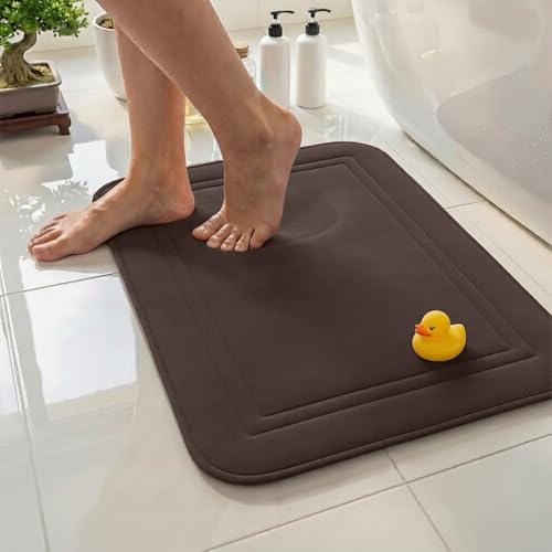 Memory Foam Bath Mat 24x16, Non Slip, Machine Washable, Quick Dry & Absorbent Rugs, Bath Mats for Bathroom Floor, Tub & Shower, Bathroom Rug, Chocolate Brown - color: Chocolate Brown, size: 24 x 16 Inch